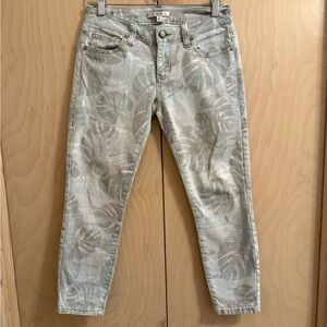 Cabi Light Blue Paradise Palm Print Cropped Skinny Pants Size 2